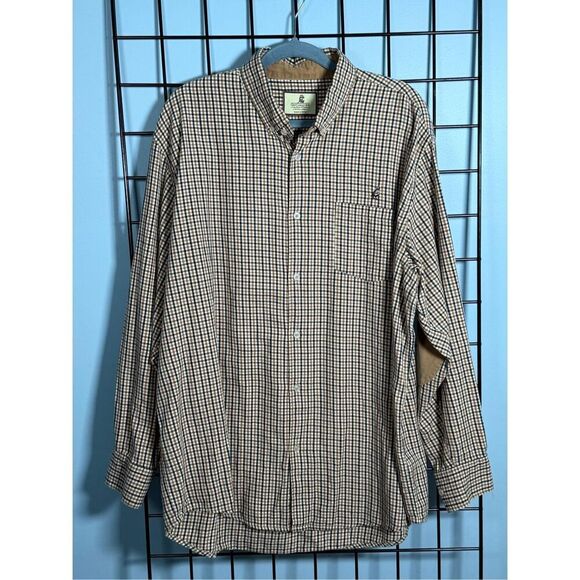 Vintage Plaid Button Down LS Lodge Shirt Mens XL Brown Elbow Patches‎ Grandpa - Picture 2 of 10